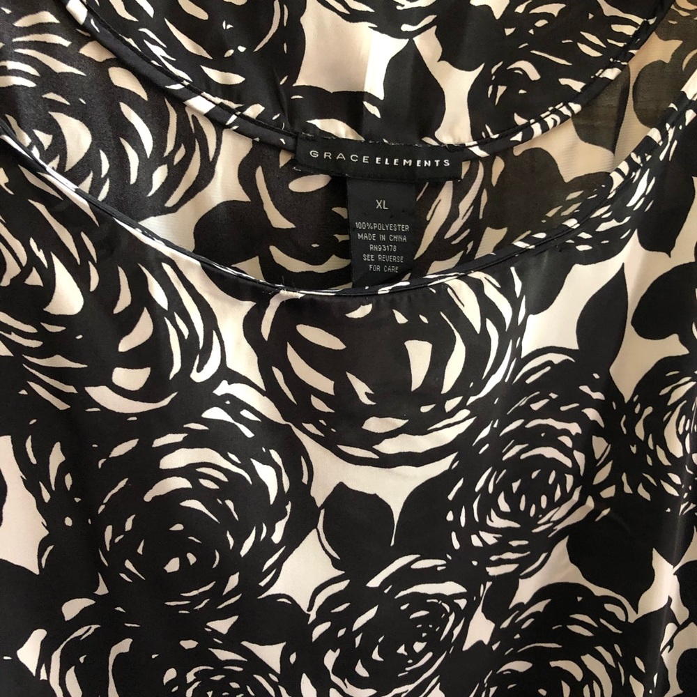 Grace Elements XL black and cream floral blouse.